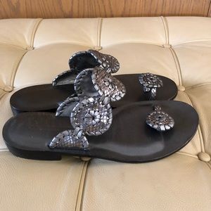 Jack Rodgers gunmetal metallic leather thong